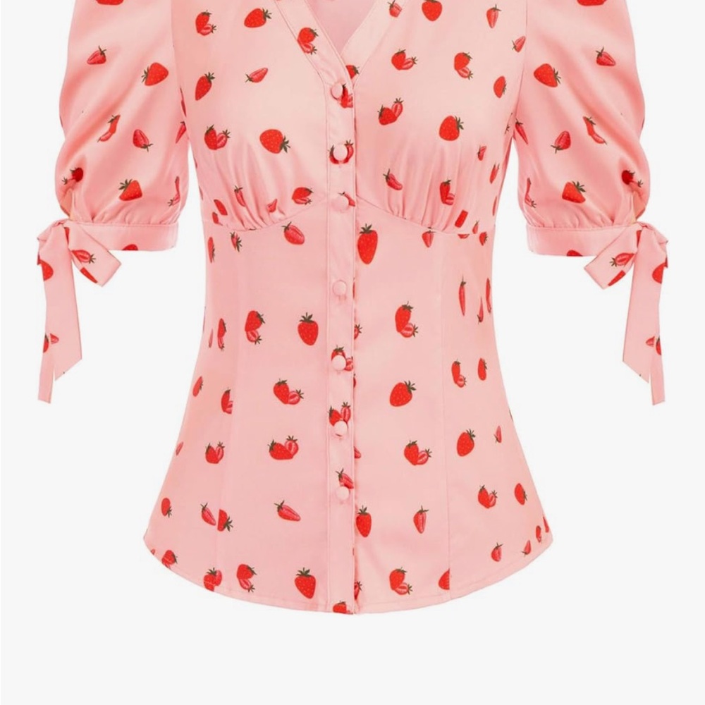 Strawberry 🍓 Pink Puff Sleeves top - Picture 2 of 7